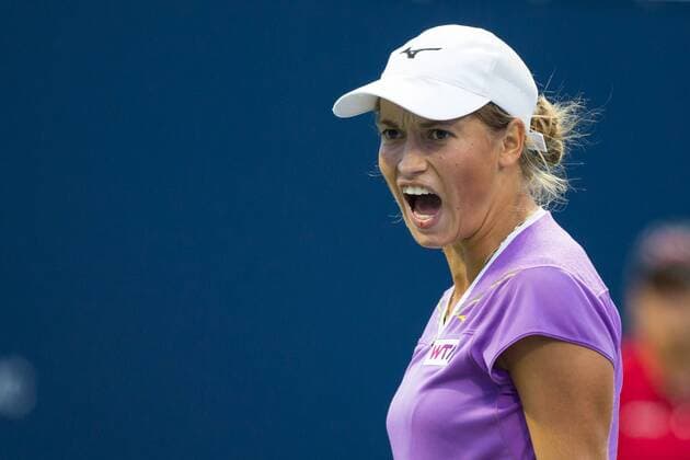 AUG 06, 2014 : Yulia Putintseva (KAZ) reacts during her game in the 2nd round of the Rogers Cup presented by National Bank at Uniprix Stadium in Montreal, Quebec, Canada. TENNIS: AUG 06 Rogers Cup - woman Montreal Icon10170 EDITORIAL USE ONLY
