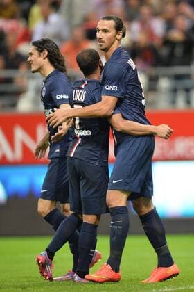 Zlatan IBRAHIMOVIC - EDINSON CAVANI - ATTITUDE - JOIE - BUT FOOTBALL : Reims vs PSG - Ligue 1 - 08 08 2014 AnthonyBIBARD FEP Panoramic 