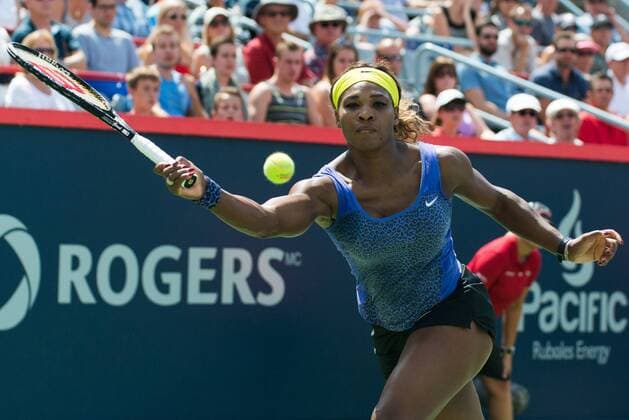 Aug 9, 2014 - Montreal, Quebec, Canada - SERENA WILLIAMS of the USA returns the ball to V. Williams of the USA during their women s semifinals match of the Rogers Cup at Uniprix Stadium in Montreal. WTA Tennis Damen 2014 - Rogers Cup In Montreal - ZUMAk12
