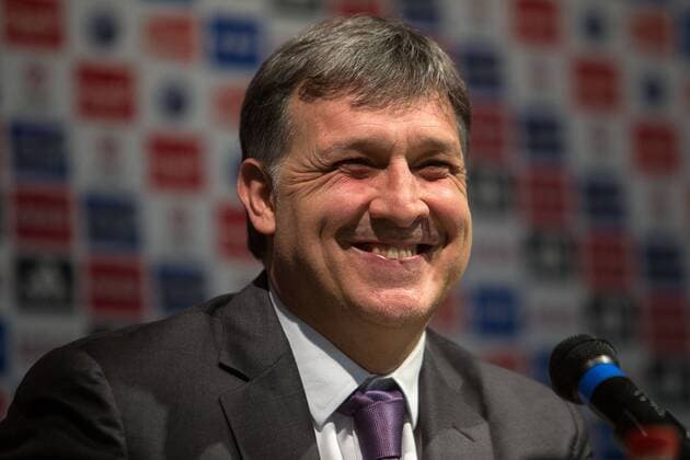 EZEIZA, Aug. 14, 2015 -- Gerardo Martino reacts during a press conference for his official presentation as the new head coach of the Argentina s national soccer team in the campus of the Argentine Soccer Association (AFA, for its acronym in Spanish), in Ezeiza city, 32km from Buenos Aires, capital of Argentina, on Aug. 14, 2014. Martin Zabala) (ah) (fnc) (SP)ARGENTINA-EZEIZA-SOCCER-MARTINO e MARTINxZABALA 