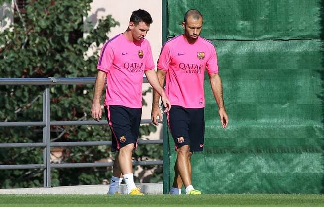 BARCELONA, Spanien: Lionel Messi,Javier Mascherano - Training FC Barcelona, Ciudad Deportiva Joan Gamper. 