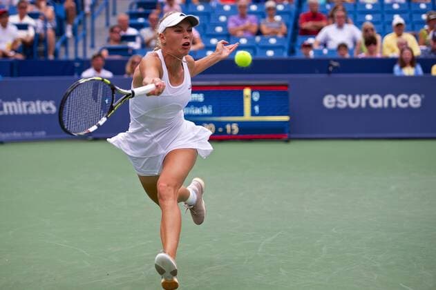 Aug. 16, 2014 - Mason, Ohio, USA - Caroline Wozniacki (Den) reaches for a shot along the baseline during Saturday s Semifinal round of the Western and Southern Open at the Lindner Family Tennis Center, Mason, Ohio. Tennis 2014 - Aug 16 - Western & Southern Open - ZUMAs30