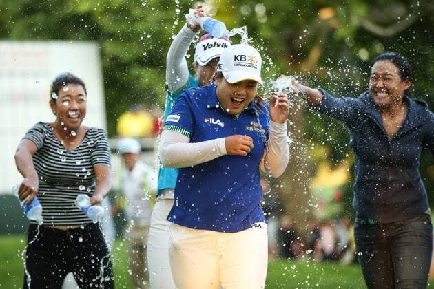 Aug. 17, 2014 - U.S. - Jenny Shin (left), Meena Lee (back), Inbee Park (center) Ilhee Lee (right) lee at the LPGA Golf Damen Championship 2014 Sponsored By Wegmans at Monroe Golf Club in Pittsford, New York on August 17, 2014 LPGA Golf Damen LPGA Golf Damen Championship - Round 4  - ZUMAcs1
