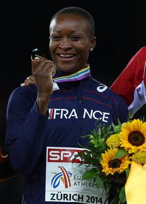 Gold medalist Antoinette Nana Djimou of France stands on the podium during the medal ceremony for the Women s Heptathlon Podium ATHLETICS : European Championships - J6 - Zurich - 17 08 2014 PhotoNews Panoramic 