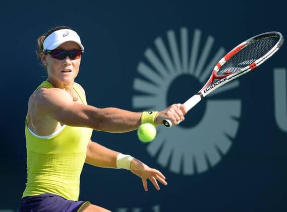 Samantha Stosur (AUS) in Aktion. Connecticut Open 2014, New Haven, United States.