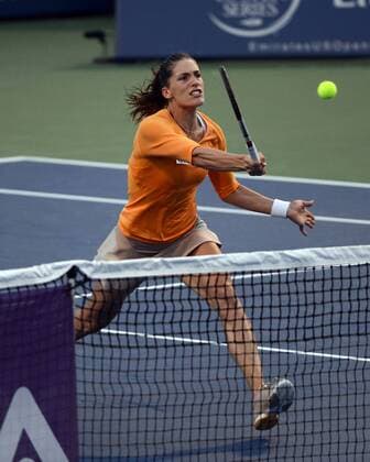 Andrea Petkovic (GER) in Aktion. Connecticut Open 2014, New Haven, United States.