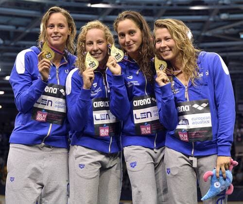 Chiara Masini Luccetti, Alice Mizzau, Stefania Pirozzi, Federica Pellegrini Italia Gold Medal 4x200 Freestyle Relay Medaglia d oro Staffetta 4x200m Stile Libero Swimming 32nd LEN European Championships Berlin andreaxstaccioli