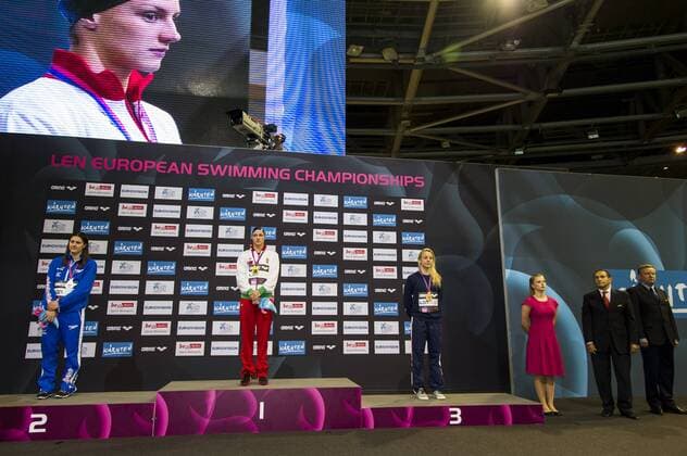 WILLMOTT Aimee GBR Silver Medal (L) HOSSZU Katinka HUN Gold Medal ZAISER Lisa AUT Bronze Medal 200m Medley Women Final 32nd LEN European Championships Berlin GiorgioxScala DBM