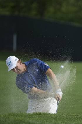 Aug. 23, 2014 - Paramus, New Jersey, U.S - August 23, 2014: Ernie Els (RSA) hits out of the sand trap on the 13th hole during the third round of The Barclays Fed Ex Championship at Ridgewood Country Club in Paramus, NJ. Mandatory Credit: Kostas Lymperopoulos csm GOLF 2014: The Barclays Fed Ex Championship AUG 23 - ZUMAc04