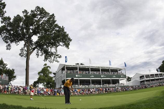 Aug. 23, 2014 - Paramus, New Jersey, U.S - August 23, 2014: Jim Furyk (USA) putts on the 17th hole during the third round of The Barclays Fed Ex Championship at Ridgewood Country Club in Paramus, NJ. Mandatory Credit: Kostas Lymperopoulos csm GOLF 2014: The Barclays Fed Ex Championship AUG 23 - ZUMAc04