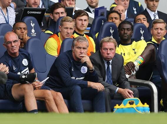 QPR s Harry Redknapp looks on dejected - Barclays Premier League - Tottenham vs Queens Park Rangers - White Hart Lane - London - England - 24th August 2014 - Picture David Klein Sportimage EDITORIAL USE ONLY. No use with unauthorised audio, video, data, fixture lists, club league logos or live services. Online in-match use limited to 120 images, no video emulation. No use in betting, games or single club league player publications.