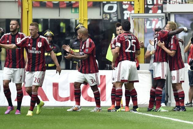 Esultanza Keisuke Honda Milan dopo il gol. Goal celebration - Mailand 31-08-2014 Stadio Giuseppe Meazza, Football Calcio Serie A AC Mailand vs Lazio Rom andreaxstaccioli