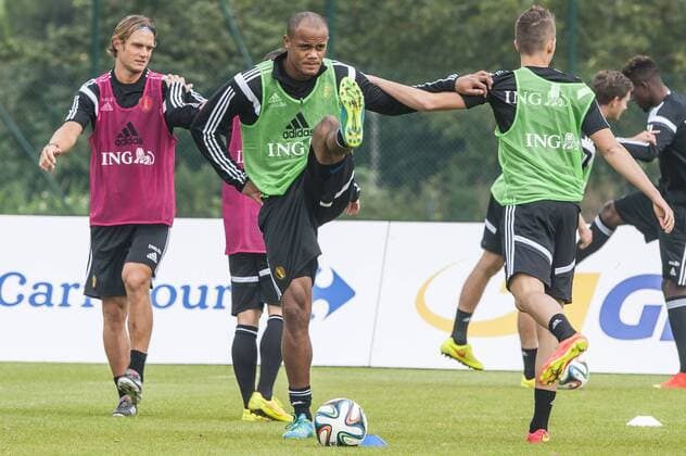 Anderlecht , Belgium September 02 2014 Football Belgian Red Devils Training Red Devils in Neerpede On this picture : Vincent Kompany MichelxGouverneur 