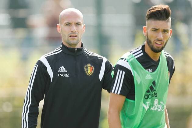 - BRUSSELS, BELGIUM: Belgium s Laurent Ciman and Belgium s Yannick Ferreira Carrasco pictured during a training session of Belgian national soccer team Red Devils, Wednesday 03 September 2014, in Brussels. Tomorrow Belgium will play a friendly match against the Australian national soccer team. BRUNOxFAHY  premiumd 20178935