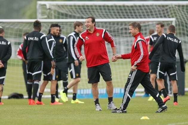 - BRUSSELS, BELGIUM: Belgium s head coach Marc Wilmots and Belgium s assistant coach Vital Borkelmans pictured during a training session of Belgian national soccer team Red Devils, Wednesday 03 September 2014, in Brussels. Tomorrow Belgium will play a friendly match against the Australian national soccer team. BRUNOxFAHY  premiumd 20178944
