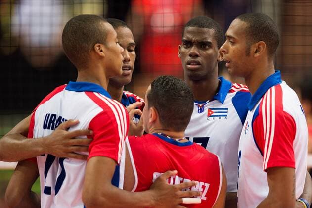 05.09.2014, Spodek, Kattowitz Volleyball, FIVB Volleyball Men s World Championship 2014, Kuba (CUB) vs. Korea (KOR) Jubel Osmany Santiago Uriarte Mestre ( 20 CUB), Javier Ernesto Jimenez Scull ( 4 CUB), Felix Emilio Chapman Pineiro ( 17 CUB), Keibel Guitierrez Torna ( 6 CUB), Rolando Cepeda ( 8 CUB)