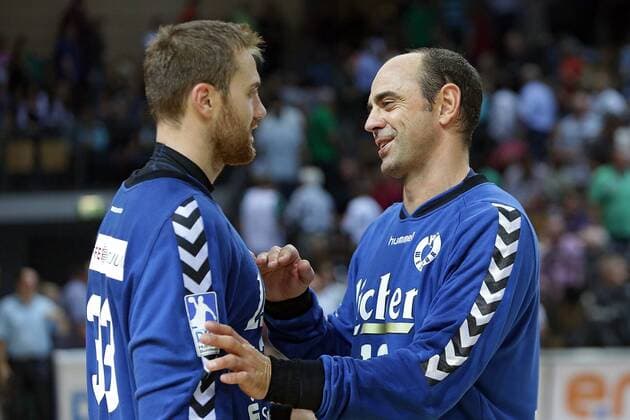 05.09.2014, xovx, Handball HBL, HSG Wetzlar - THW Kiel, v.l. Andreas Wolff (HSG Wetzlar), Jose Hombrados (HSG Wetzlar), Freisteller.