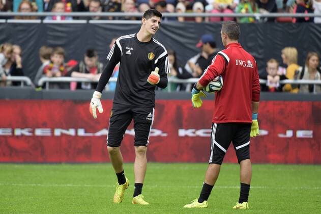 - OOSTENDE, BELGIUM: Belgium s goalkeeper Thibaut Courtois and Belgium s goalkeeper coach Erwin Lemmens pictured during a training session of Belgian national soccer team Red Devils, Saturday 06 September 2014, in Oostende. YORICKxJANSENS  premiumd 04309138