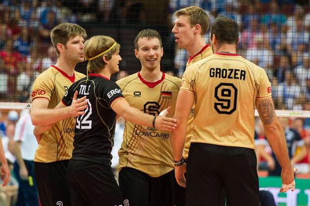 06.09.2014, Spodek, Kattowitz Volleyball, FIVB Volleyball Men s World Championship 2014, Deutschland (GER) vs. Finnland (FIN) Jubel Sebastian Schwarz ( 3 GER), Ferdinand Tille ( 12 GER), Denis Kaliberda ( 6 GER), Max Günthör Guenthoer ( 16 GER), Georg György Gyoergy Grozer ( 9 GER)