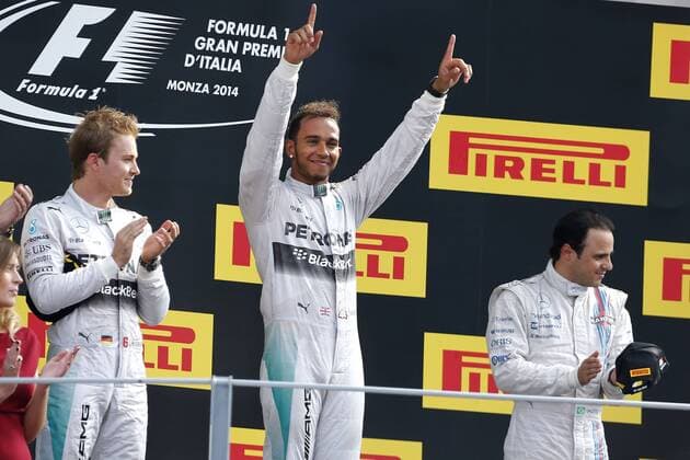 Motorsports: FIA Formula One World Championship 2014, Grand Prix of Italy, 6 Nico Rosberg (GER, Mercedes AMG Petronas F1 Team), 44 Lewis Hamilton (GBR, Mercedes AMG Petronas F1 Team), 19 Felipe Massa (BRA, Williams Martini Racing), xHOCHxZWEIx