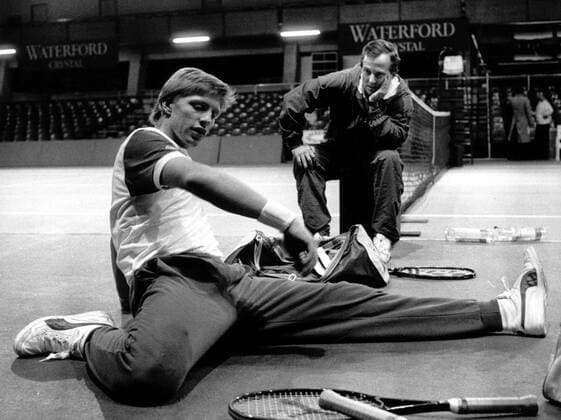 Boris Becker (BR Deutschland) und sein Trainer Bob Brett