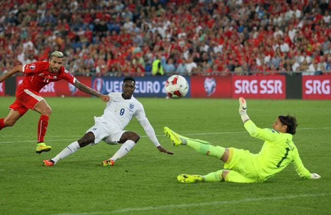 England s Danny Welbeck scoring his sides second goal - Euro 2016 Qualifier Group E - Switzerland Vs England - St Jakob Park - Switzerland - 8th September 2014 - Picture David Klein Sportimage EDITORIAL USE ONLY. No use with unauthorised audio, video, data, fixture lists, club league logos or live services. Online in-match use limited to 120 images, no video emulation. No use in betting, games or single club league player publications.