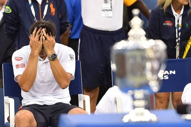 08.09.2014. Flushing Meadows, New York, USA. Kei Nishikori of Japan holds his head in hands after losing the Men s Singles Championship title at the US Open, Billie Jean King National Tennis Center, Flushing Meadow, NY. xAntoinexCouvercellex  ActionPlus11558975