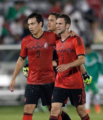 Sept. 9, 2014 - Commerce City, Colorado, U.S - Mexican National Team D MIGUEL LAYUN, right, gets congrats from team mate F ERIC TORRES, left, after scoring the 1st. goal of the game for Mexico during the 1st. half at Dicks Sporting Goods Park Tuesday night . Mexico beats Bolivia 1-0 in an Int l Friendly match. Soccer 2014 - Mexico beats Bolivia 1-0 - ZUMAav4_