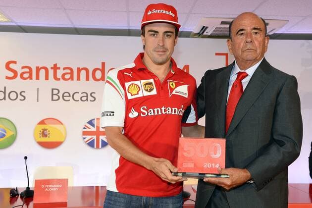Emilio Botín y Fernando Alonso en un acto del Banco Santander. Emilio Botín, the President of Santander Bank, and the pilot Fernando Alonso. xRUBIOx  RV RACING PRESS