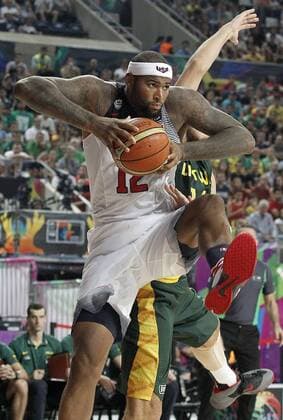 USA s DeMarcus Cousins (l) and Lithuania s Jonas Valanciunas during 2014 FIBA Basketball World Cup Semi-final match.September 11,2014.  (19089734)