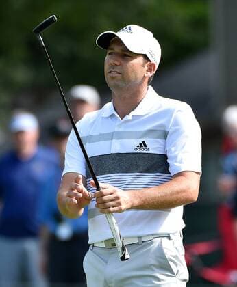 Sergio Garcia of Spain reacts to a missed birdie attempt on No. 2 but settles for par during the second round of the PGA Golf Herren Tour Championship on September 12, 2014, at East Lake Golf Club in Atlanta.  AJP2014091207