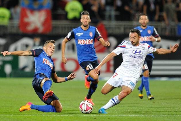 Steed Malbranque (lyon) vs Lucas Ocampos (monaco) FOOTBALL : Olympique Lyon vs AS Monaco - Ligue 1 - 12 09 2014 FredericChambert 