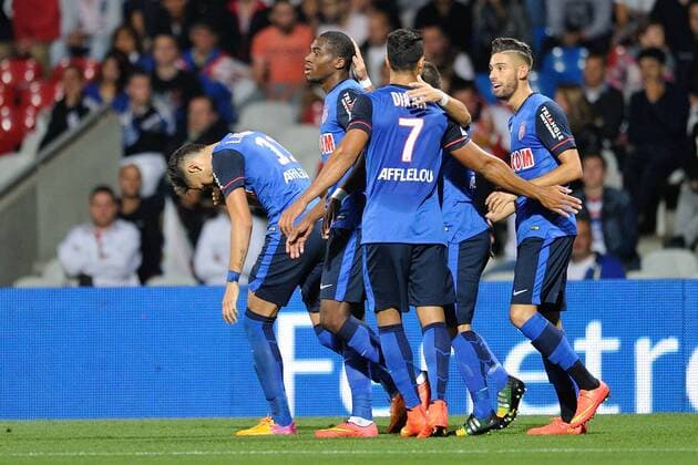 Joie de Lucas Ocampos (monaco) et de ses coequipiers apres son but FOOTBALL : Olympique Lyon vs AS Monaco - Ligue 1 - 12 09 2014 FredericChambert 