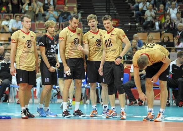MS 2014 Germany vs Russia FIVB Volleyball Men s World Championship Poland 2014. Germany vs. Russia on September 13, 2014 in Katowice, Poland. In the picture: Team of Germany 6 Denys Kaliberdac 12 Ferdinand Tille 9 Gyorgy Grozer 3 Sebastian Schwarz 11 Lukas Kampa  EN_01145166_0022
