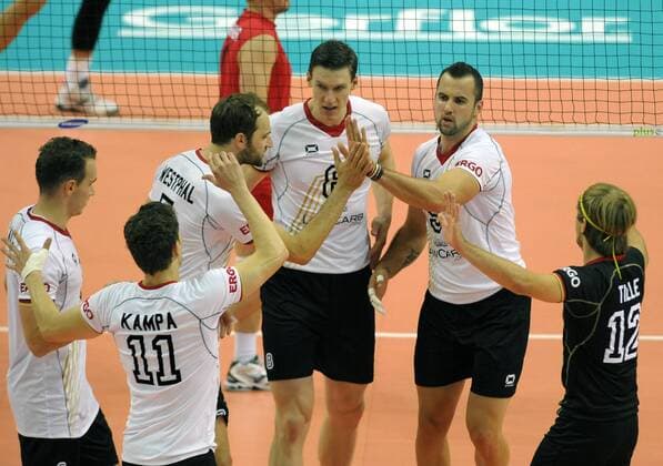 MS 2014 Germany vs Canada FIVB Volleyball Men s World Championship Poland 2014. Germany vs. Canada on September 14, 2014 in Katowice, Poland. In the picture: Team of Germany 11 Lukas Kampa 8 Marcus Bohme9 Gyorgy Grozer 12 Ferdinand Tille  EN_01145249_0020