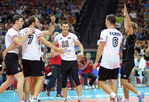 MS 2014 Germany vs Canada FIVB Volleyball Men s World Championship Poland 2014. Germany vs. Canada on September 14, 2014 in Katowice, Poland. In the picture: Team of Germany 7 Dirk Westphal 11 Lukas Kampa 6 Denys Kaliberda 8 Marcus Bohme 12 Ferdinand Tille  EN_01145249_0031