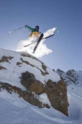 Austria, Tyrol, Pitztal, Mature man doing freestyle skiing model released  FFF001223