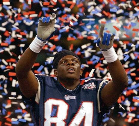 Feb. 3, 2002 - U.S. - (KRT5) KRT SPORTS STORY SLUGGED: SUPERBOWL KRT PHOTOGRAPH BY PATRICK SCHNEIDER CHARLOTTE OBSERVER (February 3) NEW ORLEANS, LA - New England s Fred Coleman (84) celebrates the Patriot s 20-17 victory over the St. Louis Rams in Super Bowl XXXVI at the Louisiana Superdome, Sunday, February 3, 2002. (CH) AP NC KD BL 2002 (Vert) (Digital image) (smd) (Additional photos available on KRT Direct, KRT NewsCom or upon request) News Archive - Feb. 3, 2002 - ZUMAm67_
