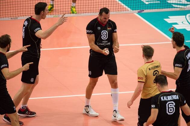 17.09.2014, Spodek, Kattowitz Volleyball, FIVB Volleyball Men s World Championship 2014, 3. Runde, Deutschland (GER) vs. Iran (IRI) Jubel Dirk Westphal ( 7 GER), Marcus Böhme Boehme ( 8 GER), Georg György Grozer ( 9 GER), Markus Steuerwald ( 2 GER), Denis Kaliberda ( 6 GER), Lukas Kampa ( 11 GER)