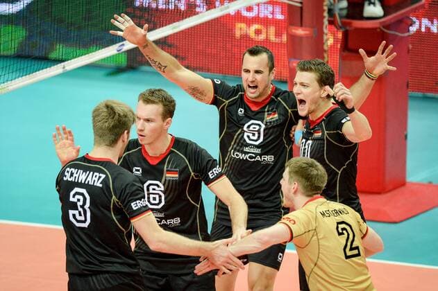 MS 2014 Germany vs. Iran FIVB Volleyball Men s World Championship Poland 2014. Pool G. Germany vs. Islamic Reoublic of Iran on September 17, 2014 in Katowice, Poland. In the picture: German team cheering  EN_01145688_0009