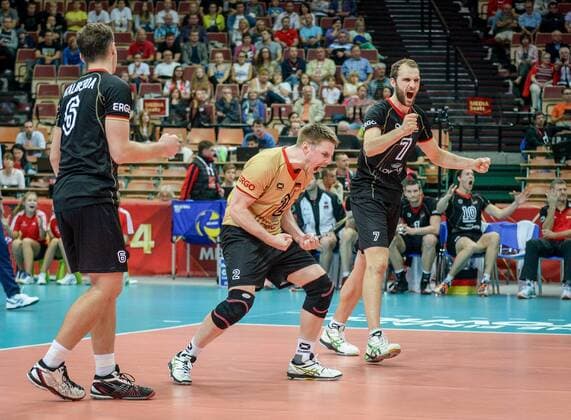 MS 2014 Germany vs. Iran FIVB Volleyball Men s World Championship Poland 2014. Pool G. Germany vs. Islamic Reoublic of Iran on September 17, 2014 in Katowice, Poland. In the picture: German team cheering  EN_01145688_0031