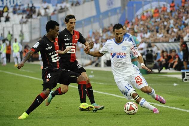 Morel (OM) - Mexer (Ren) FOOTBALL : Marseille vs Rennes - Ligue 1 - 20 09 2014 FranckPennant Panoramic 