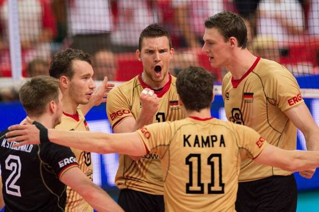 20.09.2014, Spodek, Kattowitz Volleyball, FIVB Volleyball Men s World Championship 2014, Halbfinale, Deutschland (GER) vs. Polen (POL) Jubel Markus Steuerwald ( 2 GER), Denis Kaliberda ( 6 GER), Christian Fromm ( 1 GER), Lukas Kampa ( 11 GER), Marcus Böhme Boehme ( 8 GER)