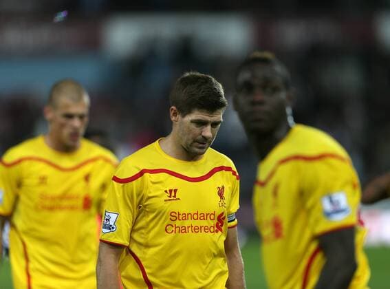 Liverpool s Steven Gerrard looks dejected at full time - Barclays Premier League - West Ham United vs Liverpool - Upton Park - England - 20th September 2014 - Picture David Klein Sportimage EDITORIAL USE ONLY. No use with unauthorised audio, video, data, fixture lists, club league logos or live services. Online in-match use limited to 120 images, no video emulation. No use in betting, games or single club league player publications.