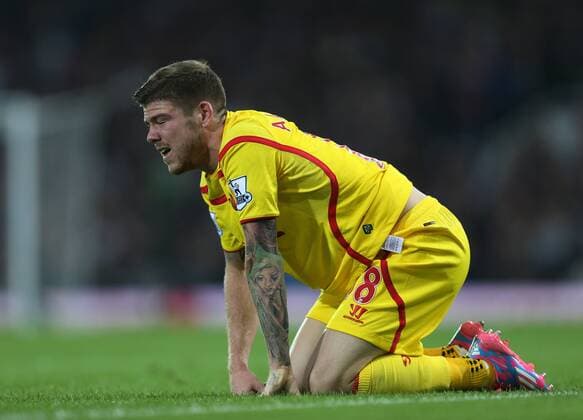 Liverpool s Alberto Moreno looks on dejected - Barclays Premier League - West Ham United vs Liverpool - Upton Park - England - 20th September 2014 - Picture David Klein Sportimage EDITORIAL USE ONLY. No use with unauthorised audio, video, data, fixture lists, club league logos or live services. Online in-match use limited to 120 images, no video emulation. No use in betting, games or single club league player publications.