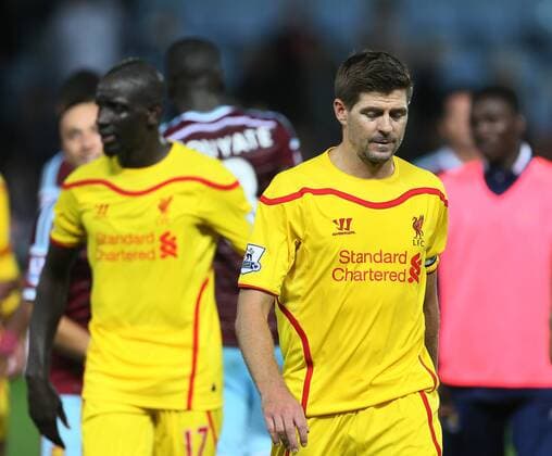 Liverpool s Steven Gerrard looks dejected at full time - Barclays Premier League - West Ham United vs Liverpool - Upton Park - England - 20th September 2014 - Picture David Klein Sportimage EDITORIAL USE ONLY. No use with unauthorised audio, video, data, fixture lists, club league logos or live services. Online in-match use limited to 120 images, no video emulation. No use in betting, games or single club league player publications.