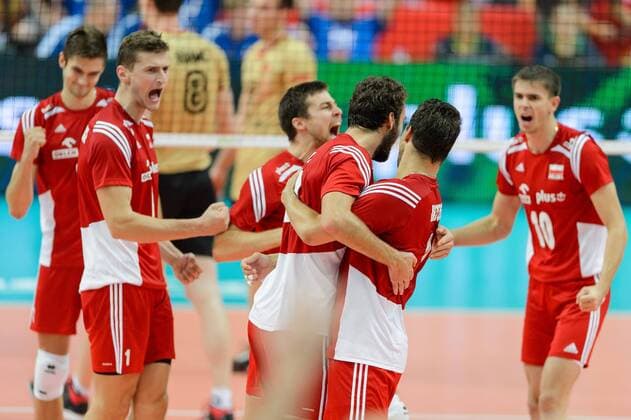 20.09.2014 - Katowice , Spodek, FIVB Men s World Championship, Semifinal - Germany (gold) - Poland (red) -- Karol Klos , Piotr Nowakowski , Michal Kubiak , Mateusz Mika , Fabian Drzyzga , Mariusz Wlazly  140920PAL114
