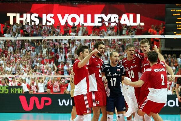 20.09.2014 KATOWICE , SPODEK 2014 - FIVB MEN S VOLLEYBALL WORLD CHAMPIONSHIP 2014 , SEMIFINAL - GERMANY - POLAND -- THIS IS VOLLEYBALL OD LEWEJ MICHAL KUBIAK , MATEUSZ MIKA , PAWEL ZATORSKI , MARIUSZ WLAZLY , PIOTR NOWAKOWSKI , MICHAL WINIARSKI --  20140920CSJP3034