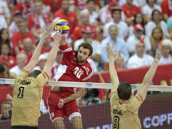 MÅö Siatkarzy 2014 - Polska - Niemcy Ph: Lukasz Kalinowski East News FIVB Volleyball Men s World Championship Poland 2014. Germany vs. Poland on September 20 , 2014 in Katowice, Poland. In the picture: 20 Mateusz Mika 1 Christian Fromm 8 Marcus Bohme  EN_01146163_0045