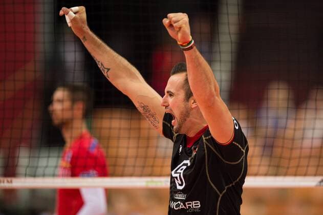 21.09.2014, Spodek, Kattowitz Volleyball, FIVB Volleyball Men s World Championship 2014, Spiel Platz 3 4, Deutschland (GER) vs. Frankreich (FRA) Jubel Georg György Gyoergy Grozer ( 9 GER)